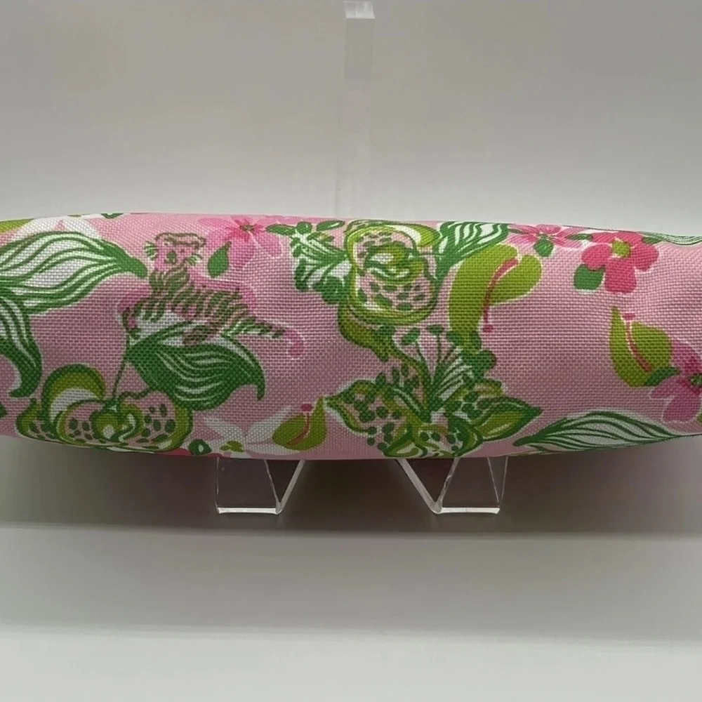 Lilly Pulitzer for Estee Lauder Pink Floral Tiger Cosmetic Bag 10x5 Gold Metal